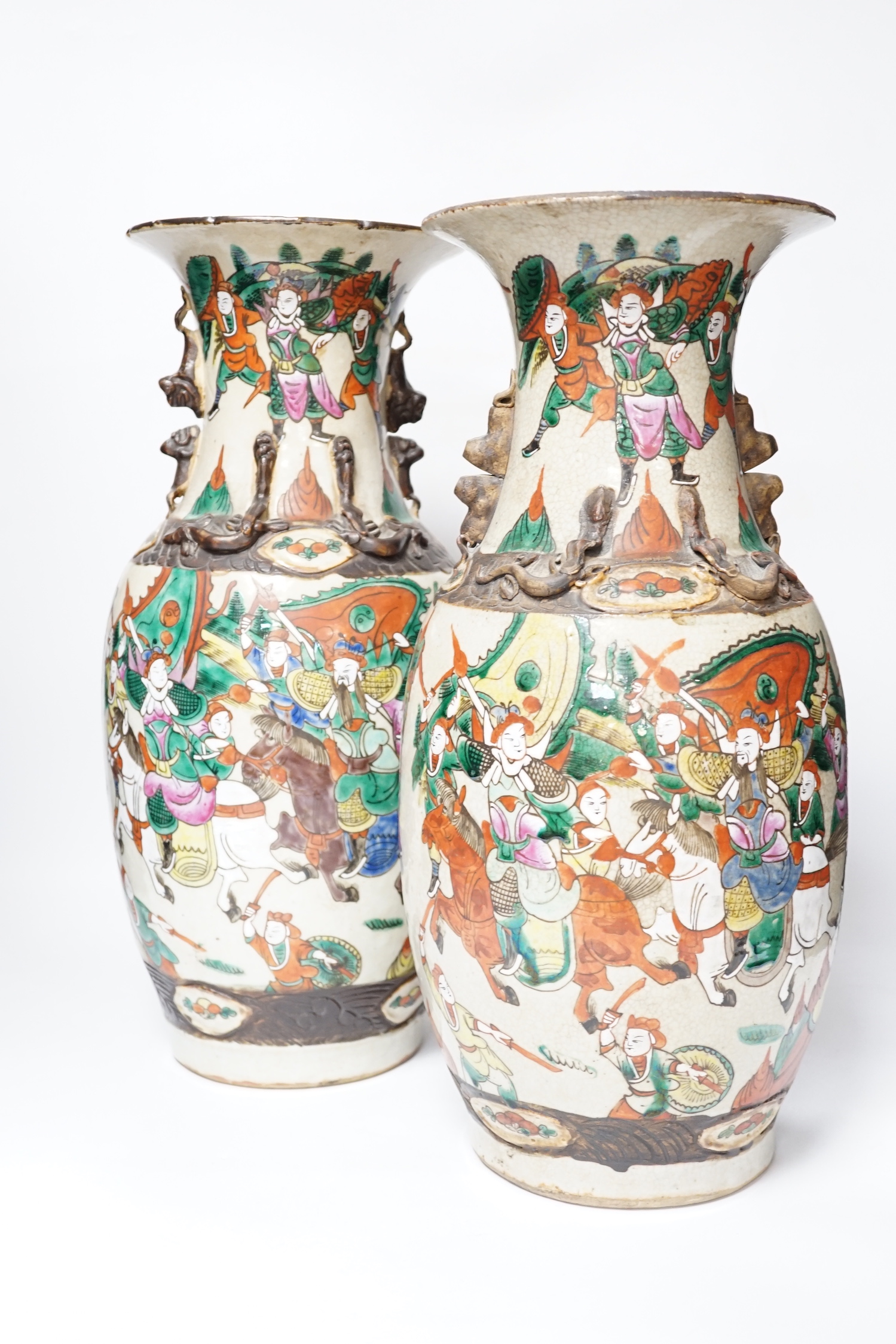 A pair of Chinese famille rose crackleglaze vases, c.1900, 44cm